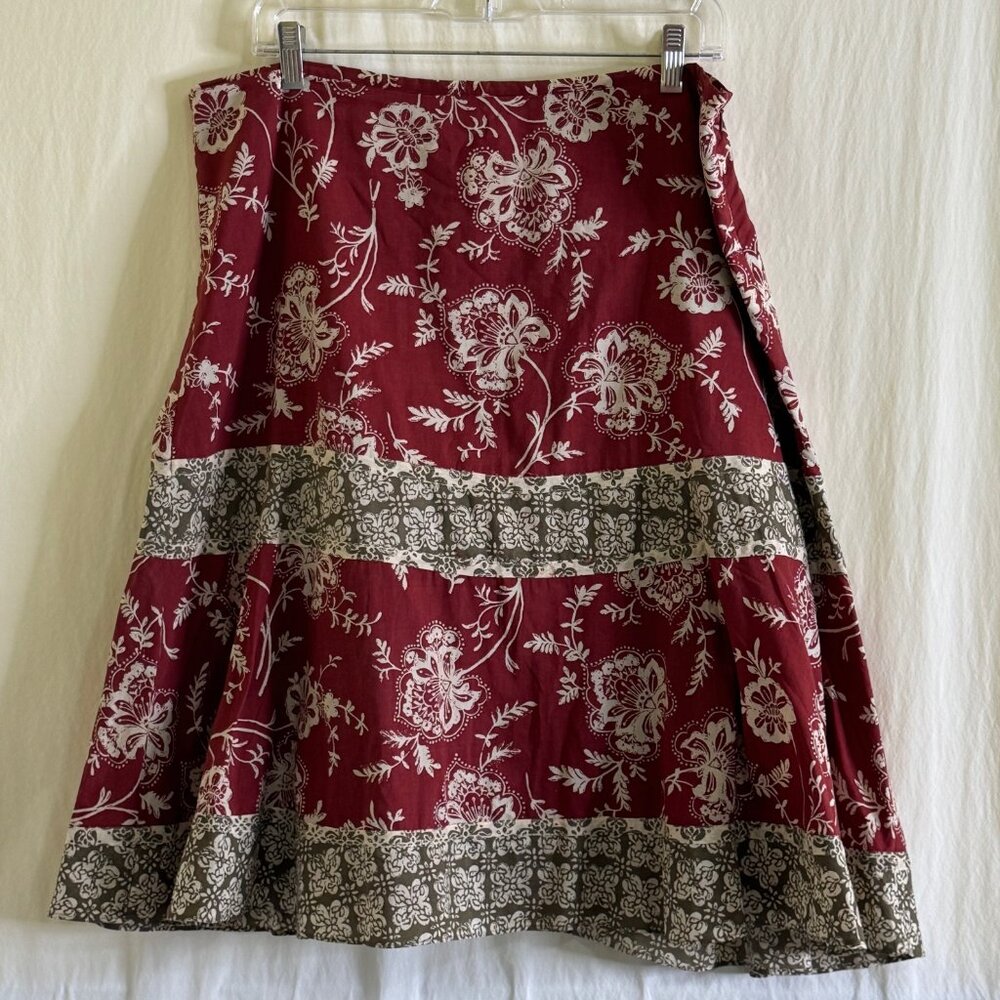 Liz & Co. Villager Skirt Women's Size 14 Floral Cream & Maroon 90's Boho